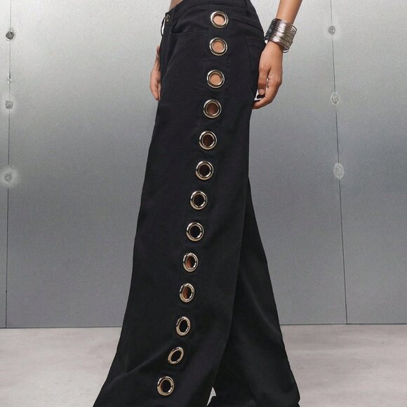 Black Casual Women's Minimalist Wide Leg Palazzo Pants - Picture 5 of 8